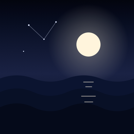 Sea of Tranquility icon: a full moon over a night sea, with a small constellation